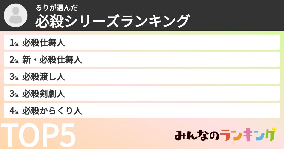 るりさんの「必殺シリーズランキング」