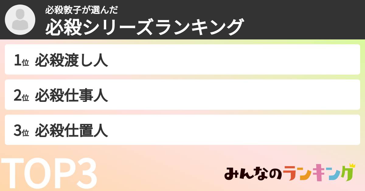 必殺敦子さんの「必殺シリーズランキング」