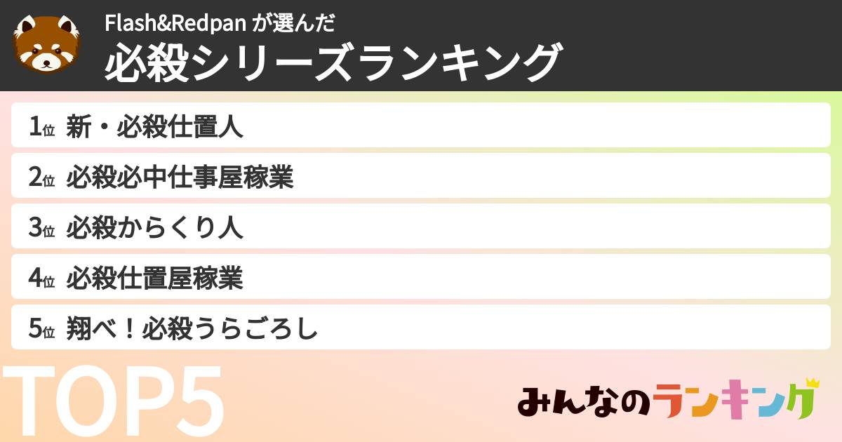 Flash&Redpan さんの「必殺シリーズランキング」