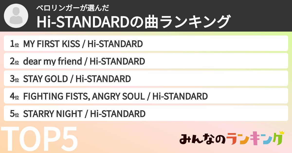 ベロリンガーさんの「Hi-STANDARDの曲ランキング」