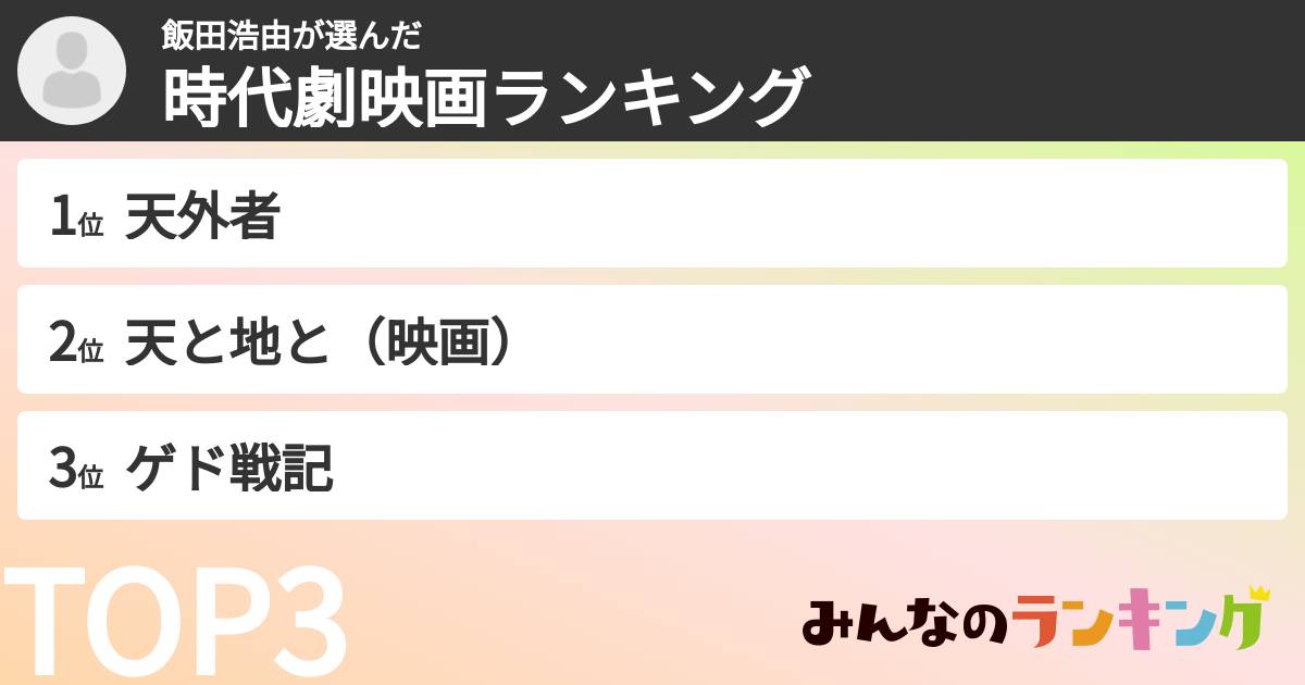 飯田浩由さんの「時代劇映画ランキング」