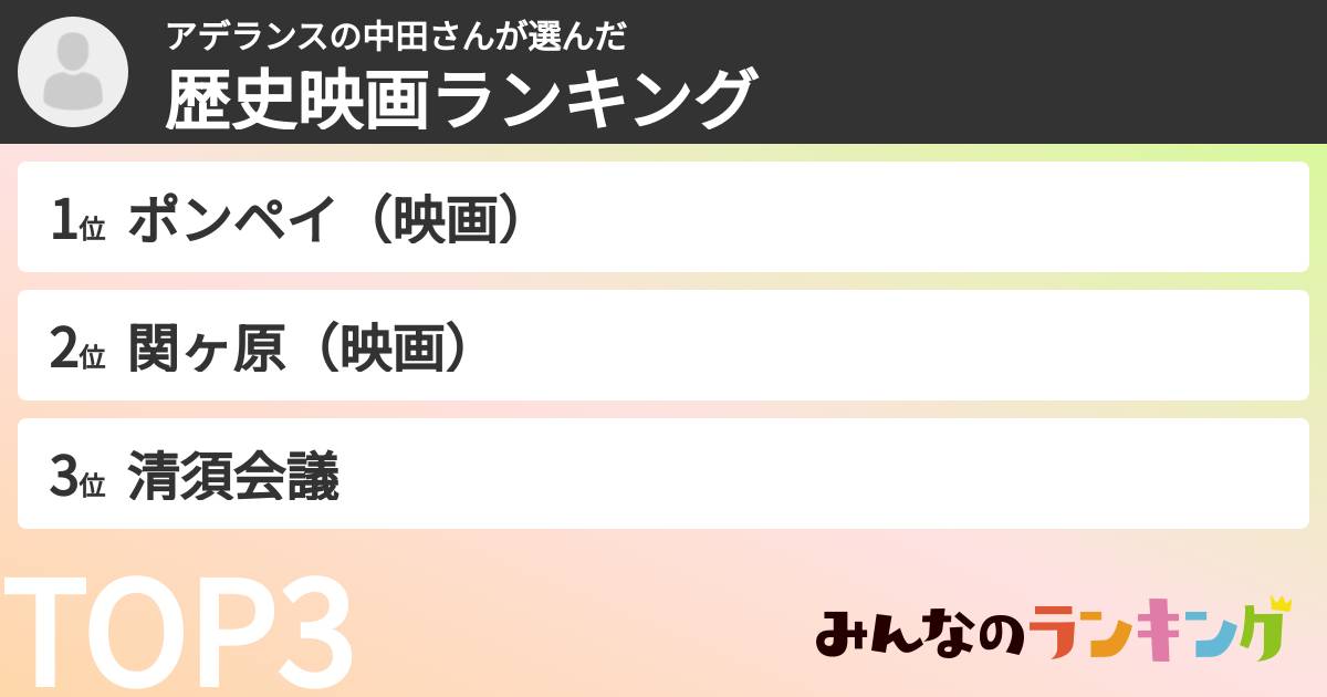 アデランスの中田さんさんの「歴史映画ランキング」