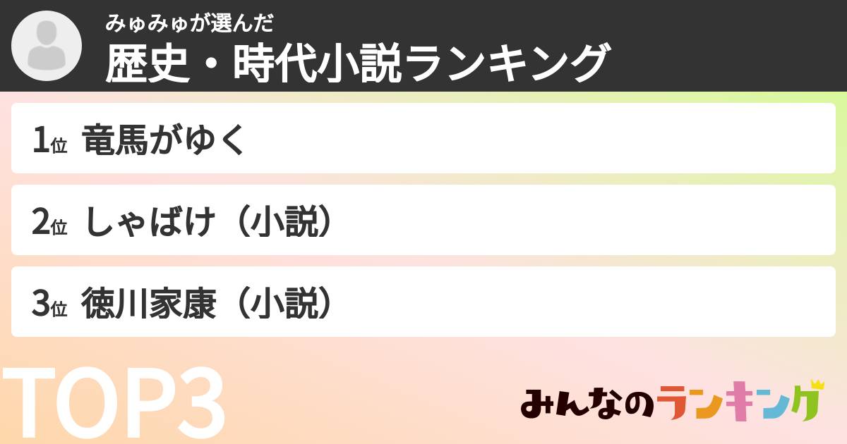みゅみゅさんの「歴史・時代小説ランキング」