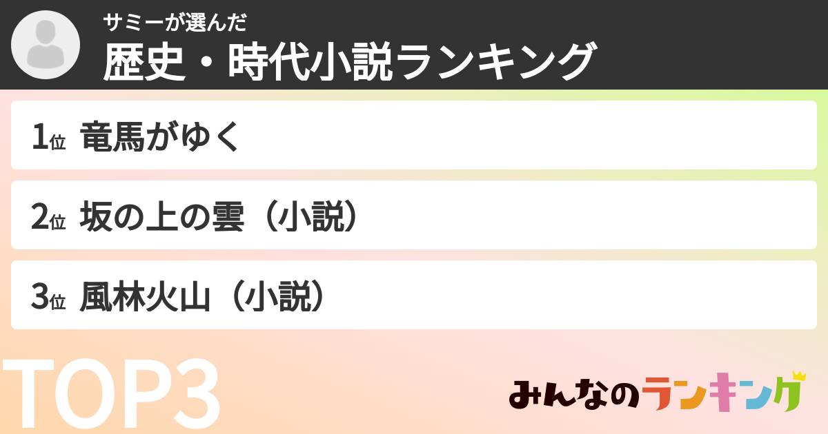 サミーさんの「歴史・時代小説ランキング」