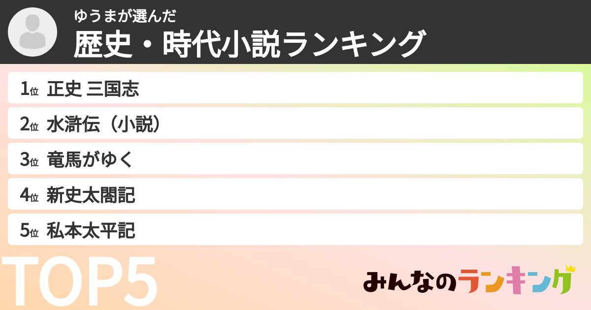 ゆうまさんの「歴史・時代小説ランキング」