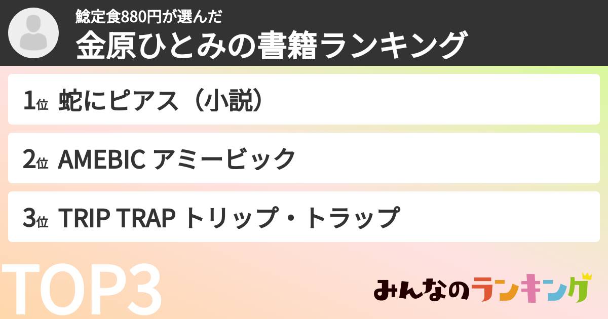 鯰定食880円さんの「金原ひとみの書籍ランキング」