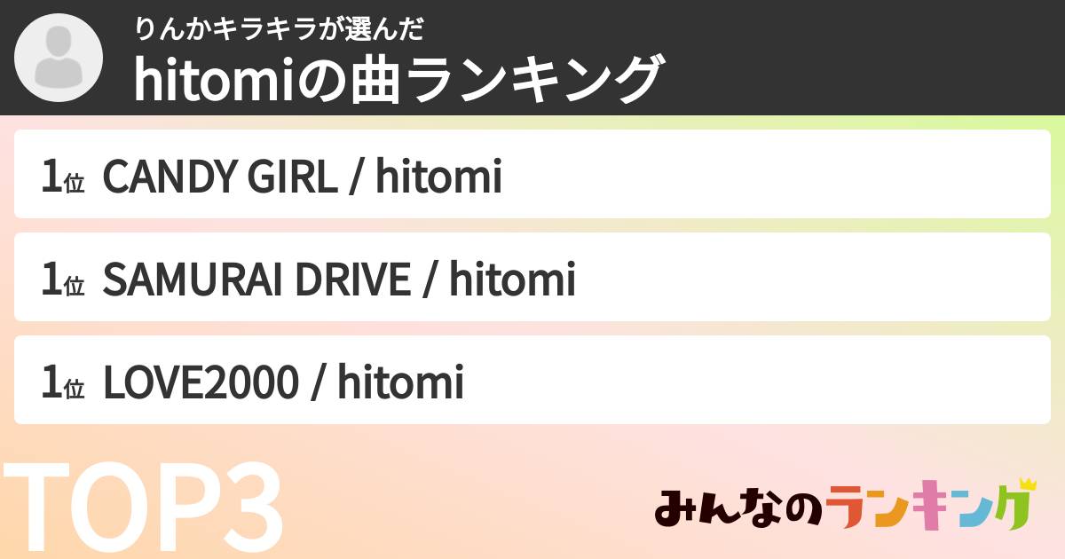 りんかキラキラさんの「hitomiの曲ランキング」