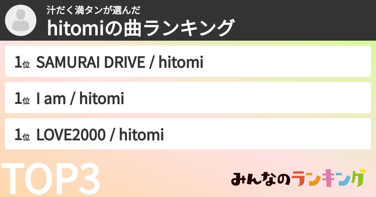 汁だく満タンさんの「hitomiの曲ランキング」