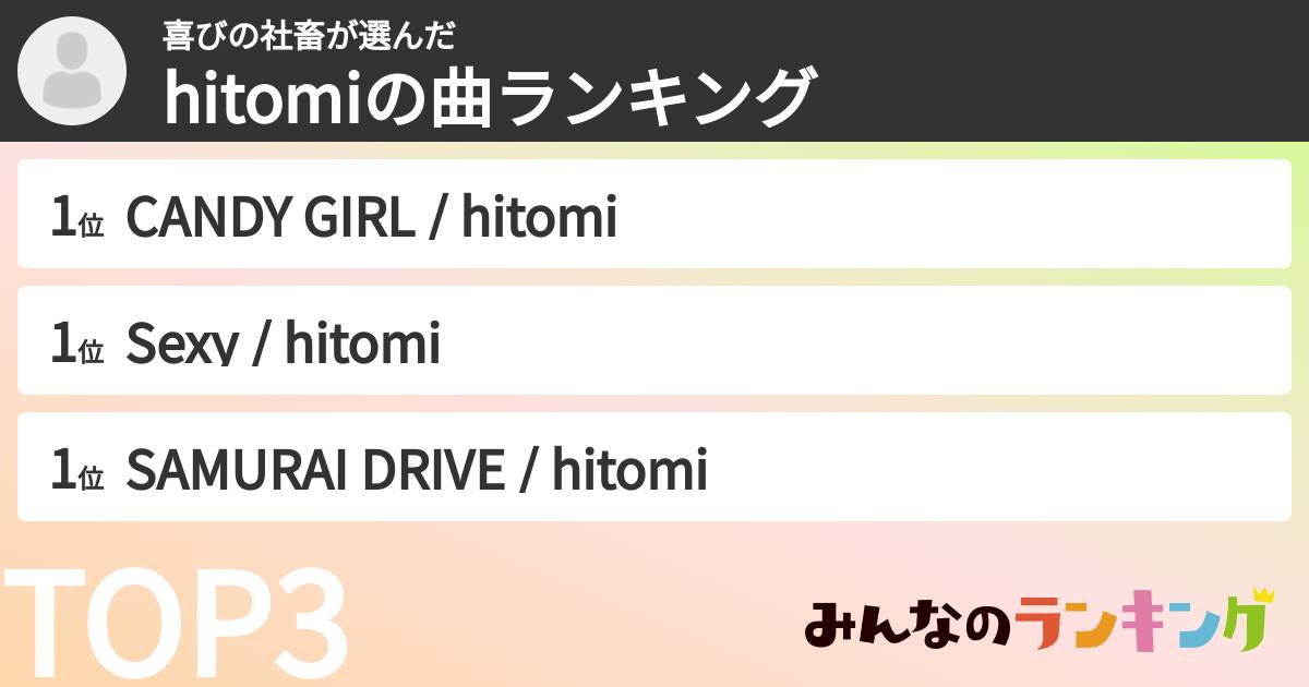 喜びの社畜さんの「hitomiの曲ランキング」