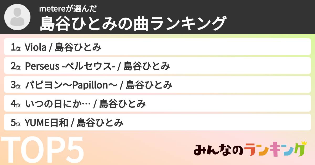 metereさんの「島谷ひとみの曲ランキング」