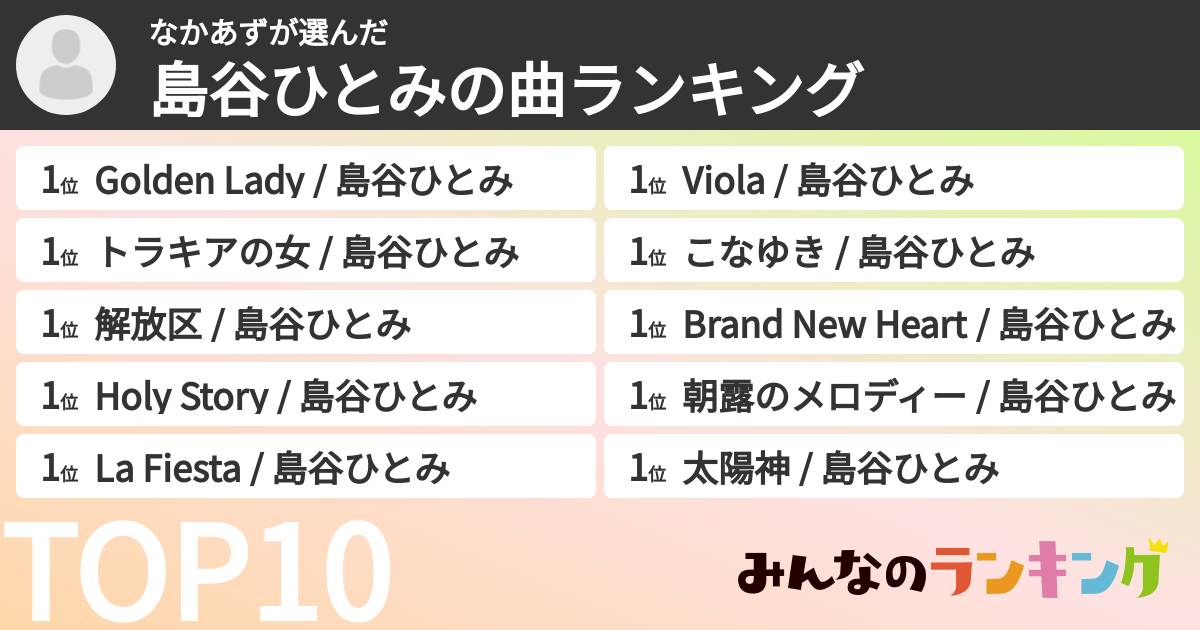 なかあずさんの「島谷ひとみの曲ランキング」