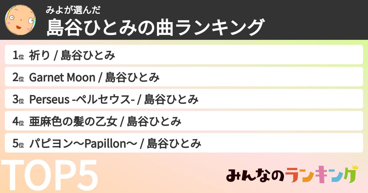 みよさんの「島谷ひとみの曲ランキング」