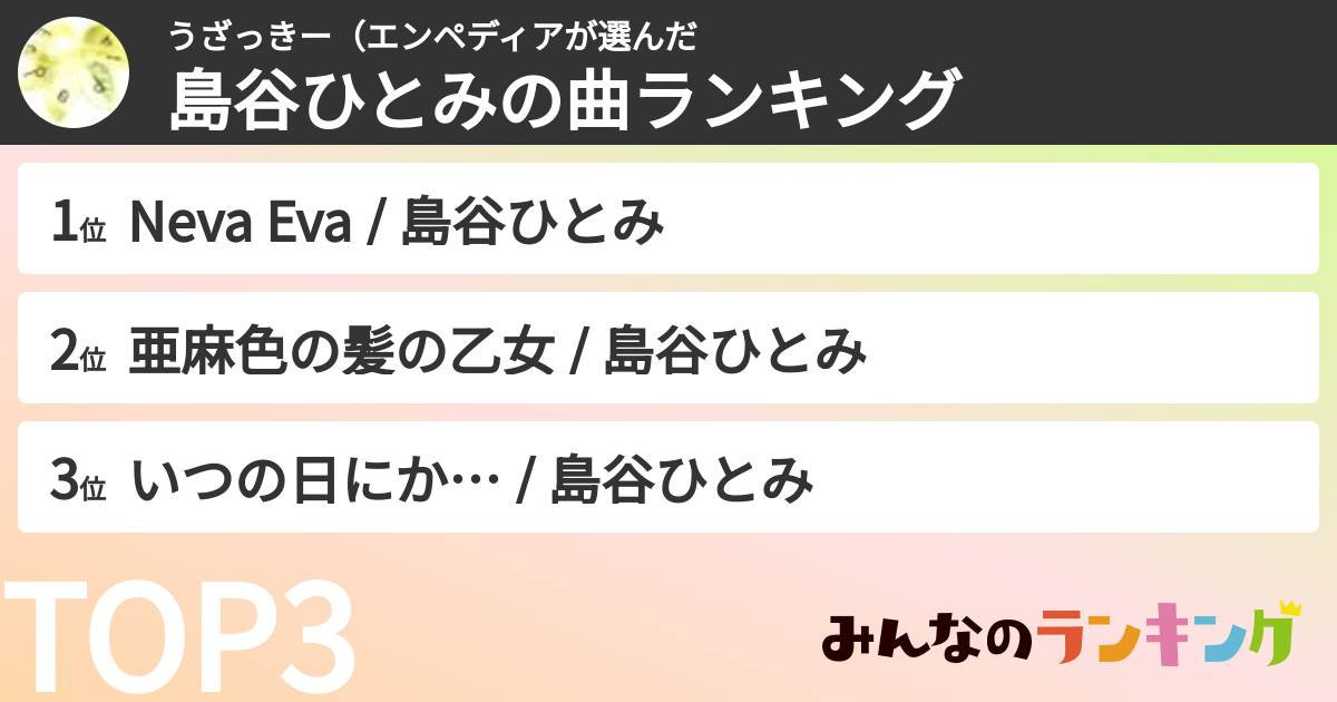 うざっきー（エンペディアさんの「島谷ひとみの曲ランキング」