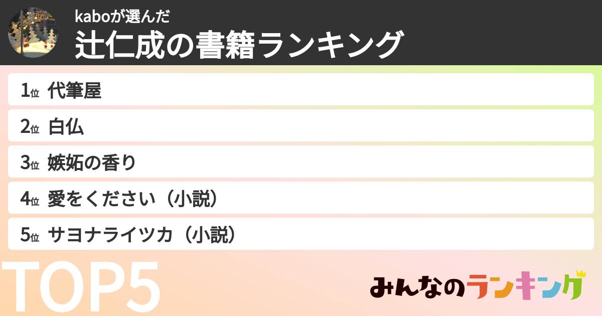 kaboさんの「辻仁成の書籍ランキング」