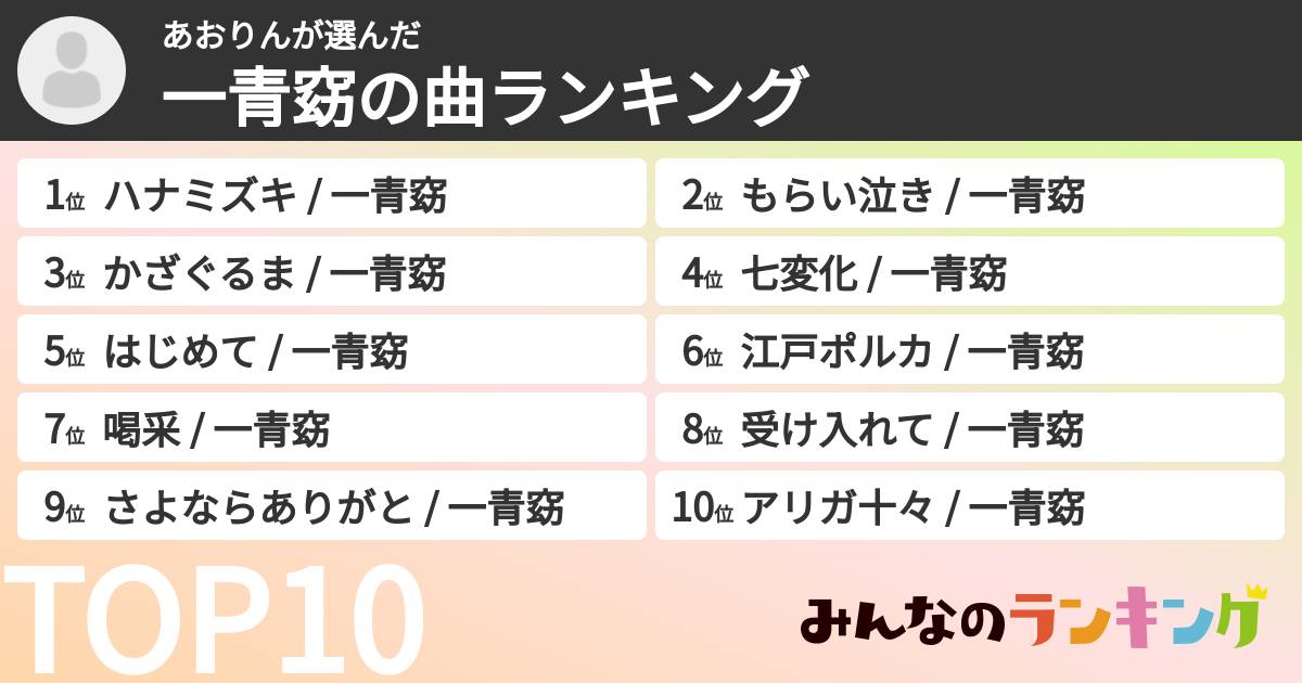 あおりんさんの「一青窈の曲ランキング」