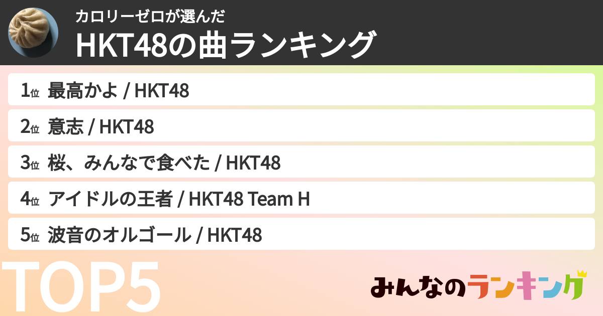 カロリーゼロさんの「HKT48の曲ランキング」
