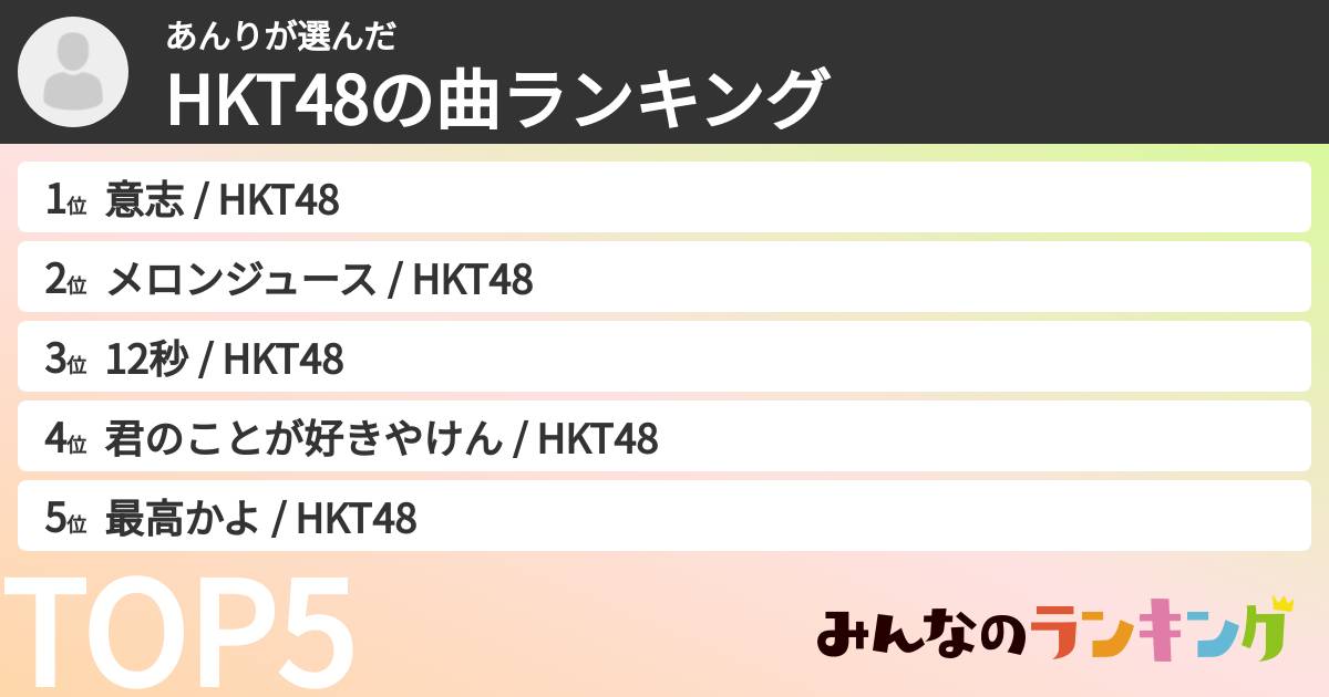 あんりさんの「HKT48の曲ランキング」