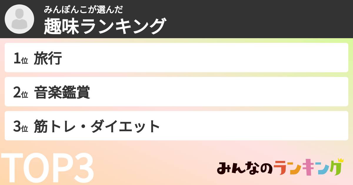 みんぽんこさんの「趣味ランキング」