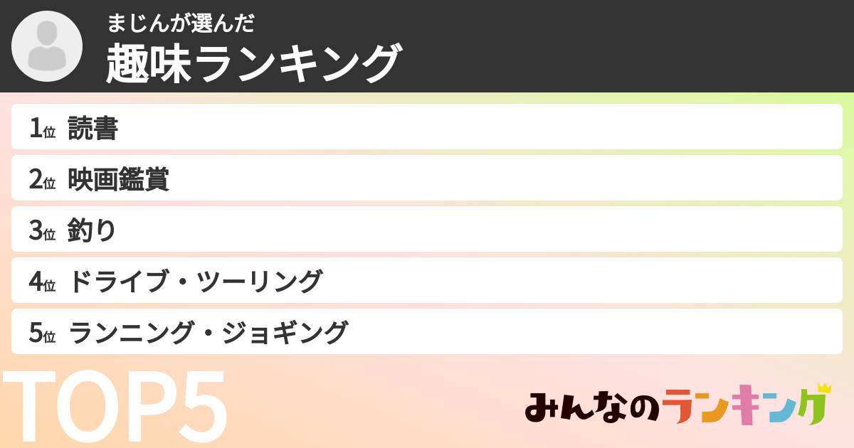まじんさんの「趣味ランキング」