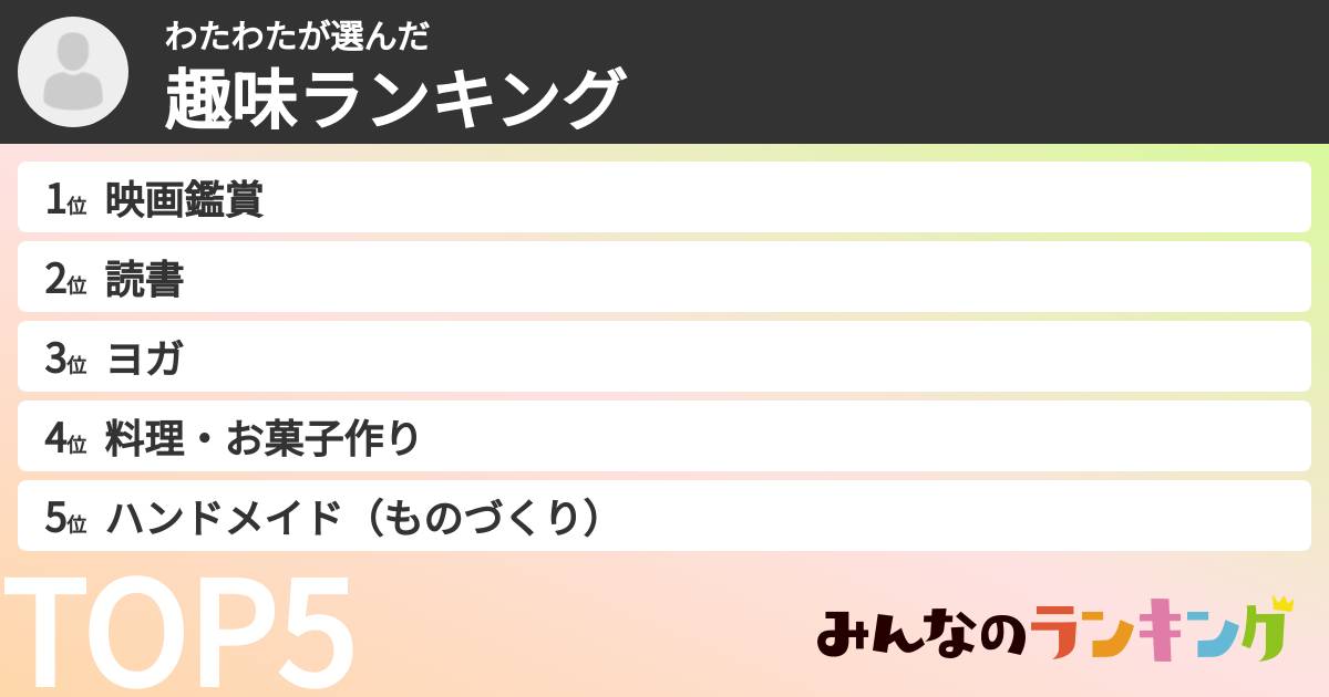 わたわたさんの「趣味ランキング」