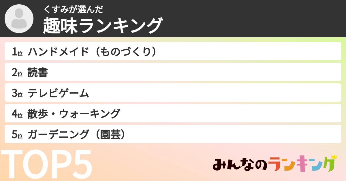 くすみさんの「趣味ランキング」