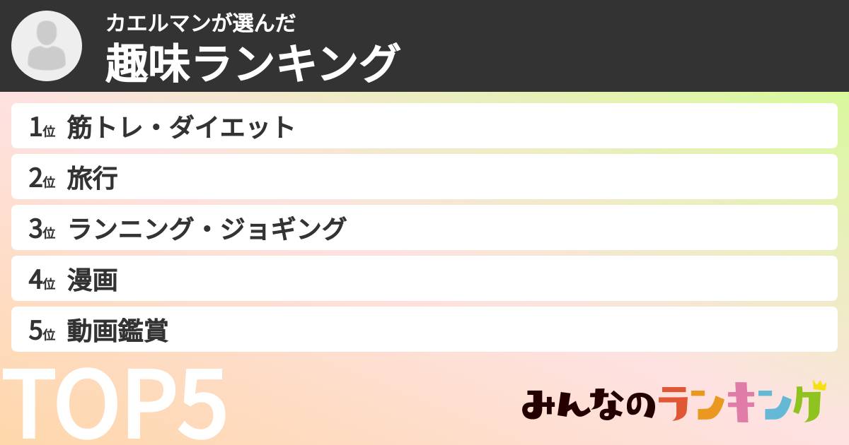 カエルマンさんの「趣味ランキング」