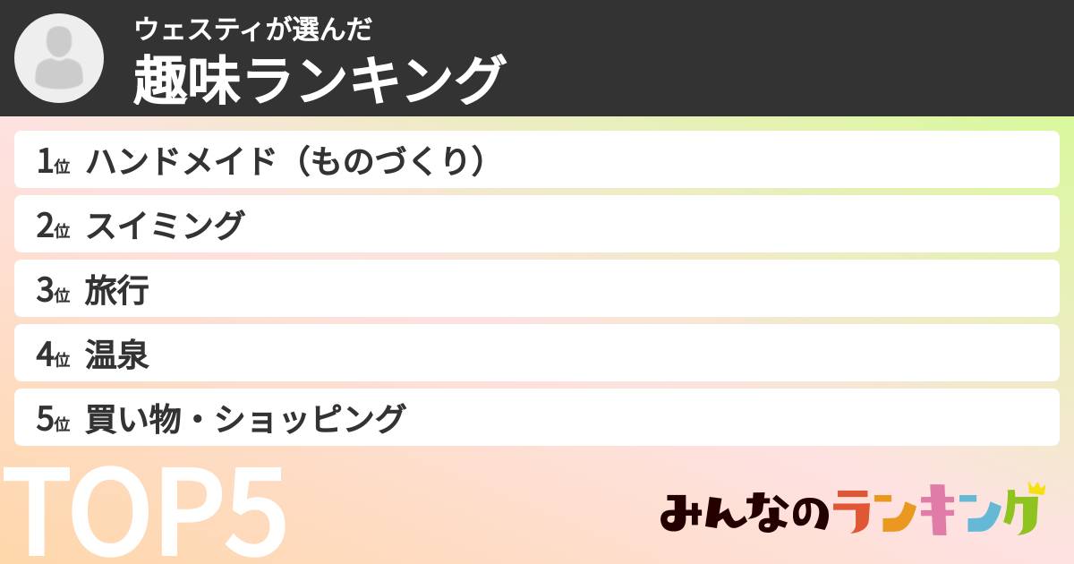 ウェスティさんの「趣味ランキング」