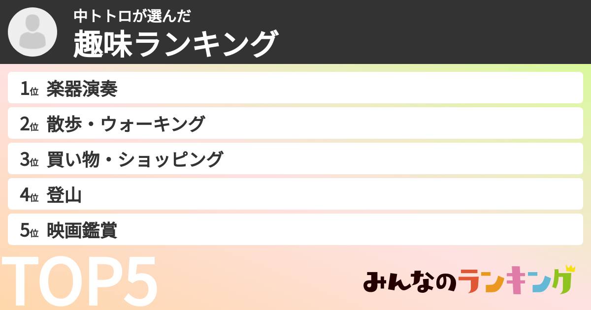 中トトロさんの「趣味ランキング」