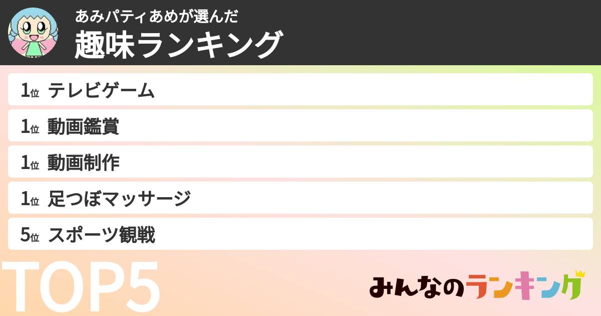 あみパティあめさんの「趣味ランキング」