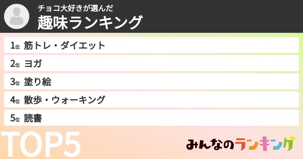 チョコ大好きさんの「趣味ランキング」