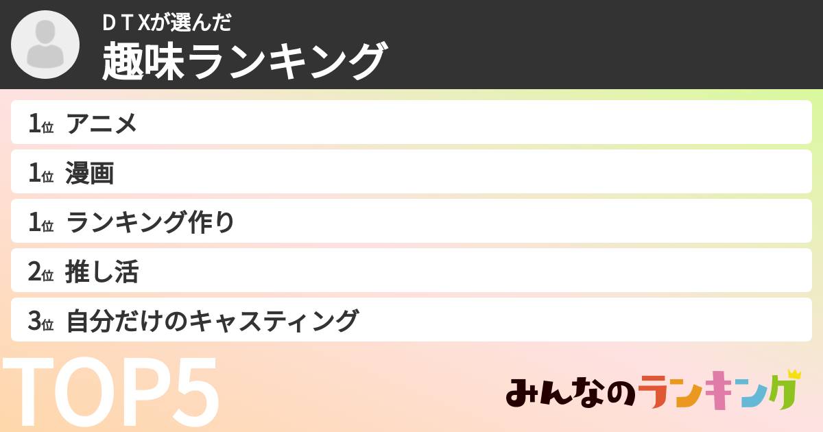 D T   Xさんの「趣味ランキング」