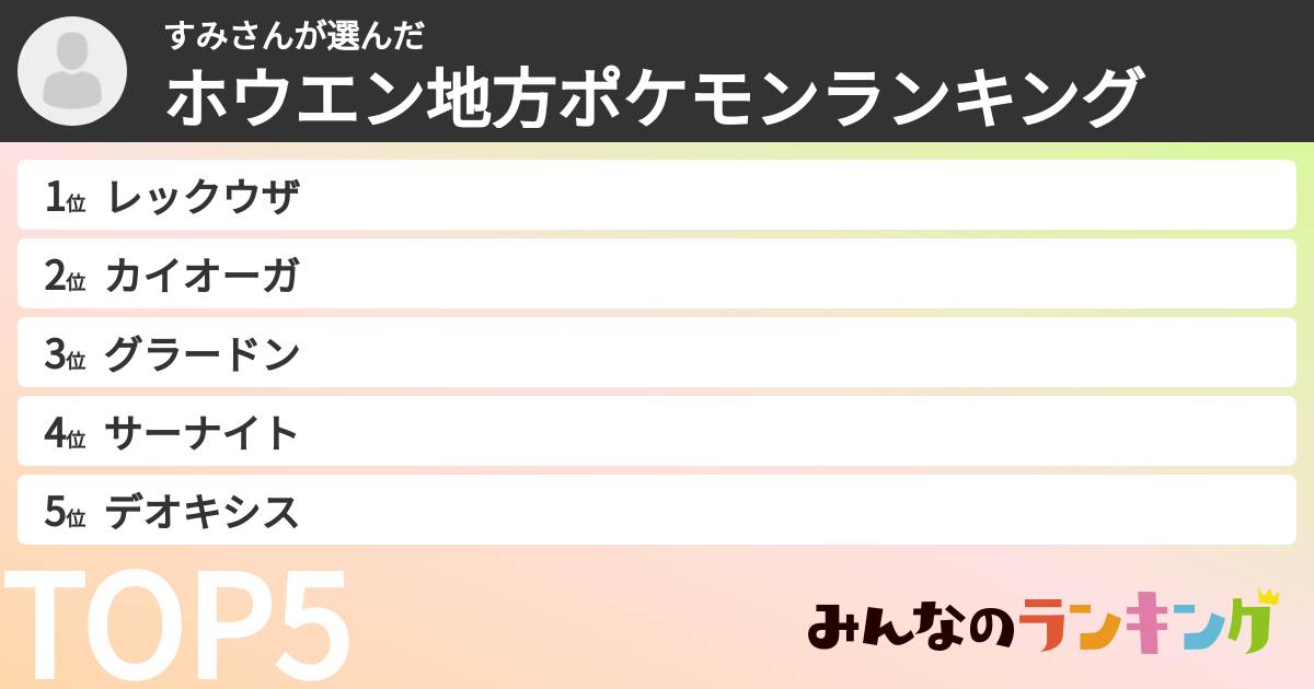 すみさんさんの「ホウエン地方ポケモンランキング」