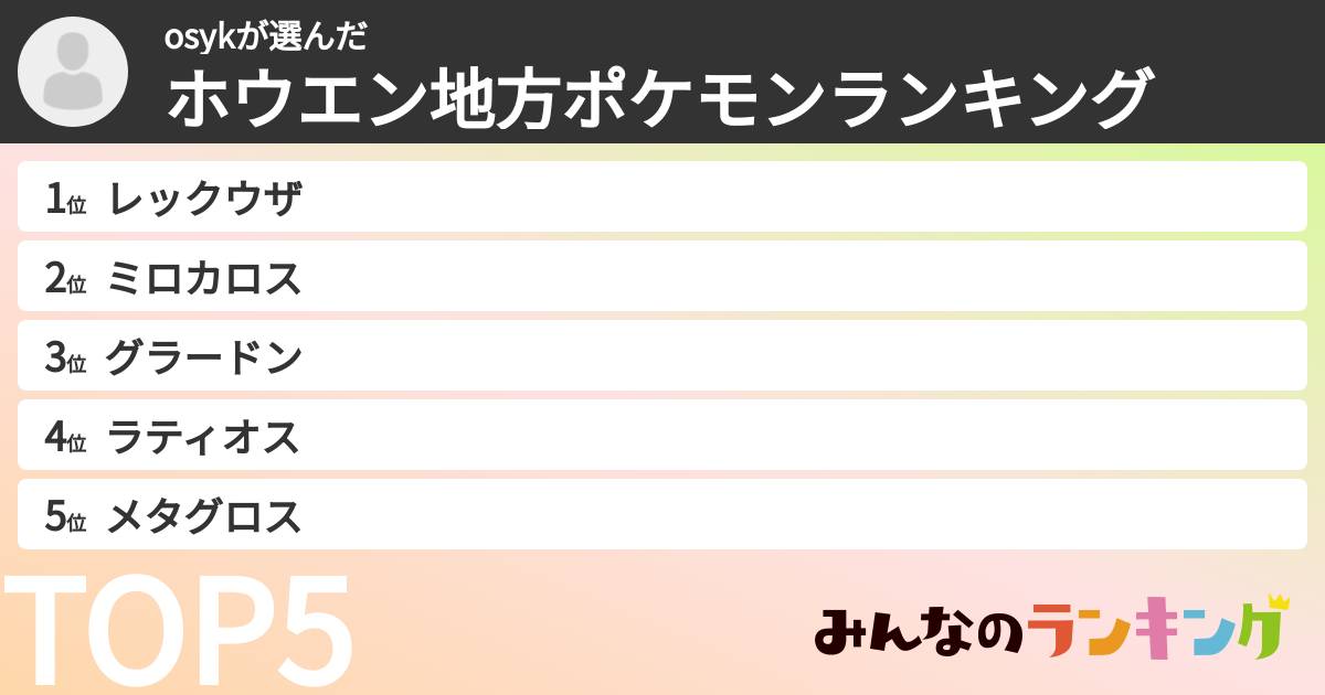 osykさんの「ホウエン地方ポケモンランキング」