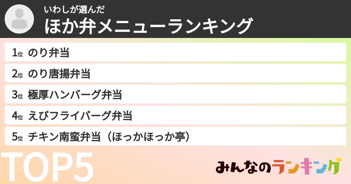 いわしさんの「ほか弁メニューランキング」