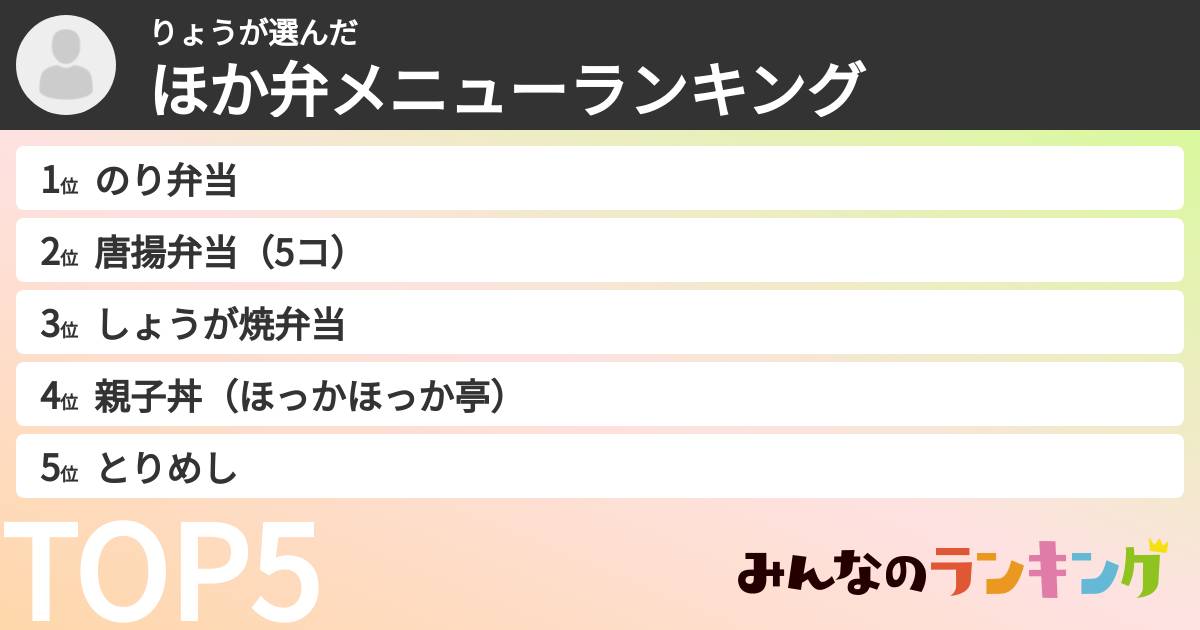 りょうさんの「ほか弁メニューランキング」