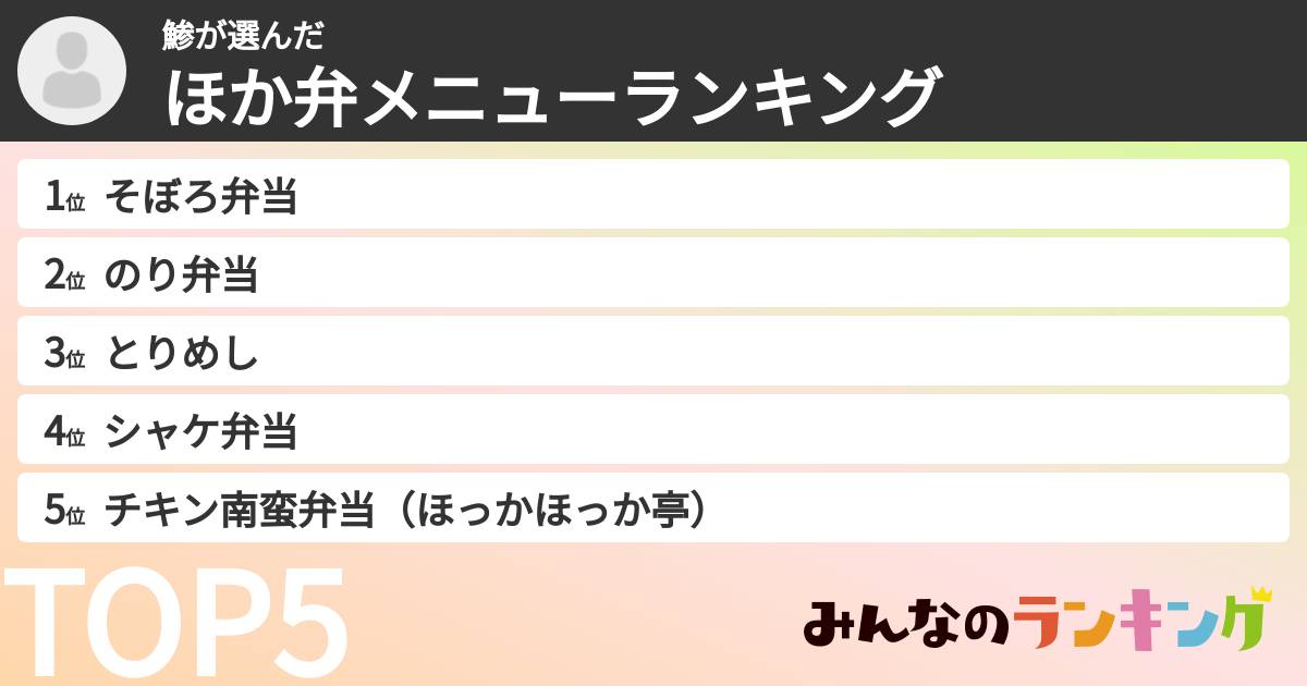 鯵さんの「ほか弁メニューランキング」
