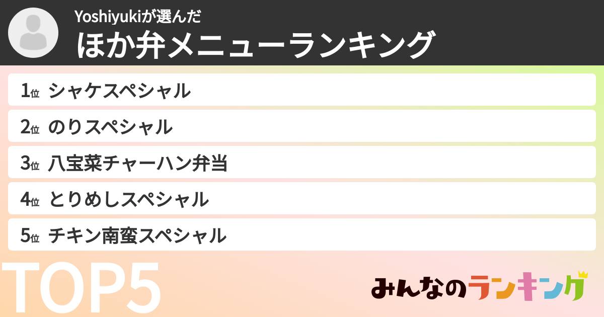 Yoshiyukiさんの「ほか弁メニューランキング」