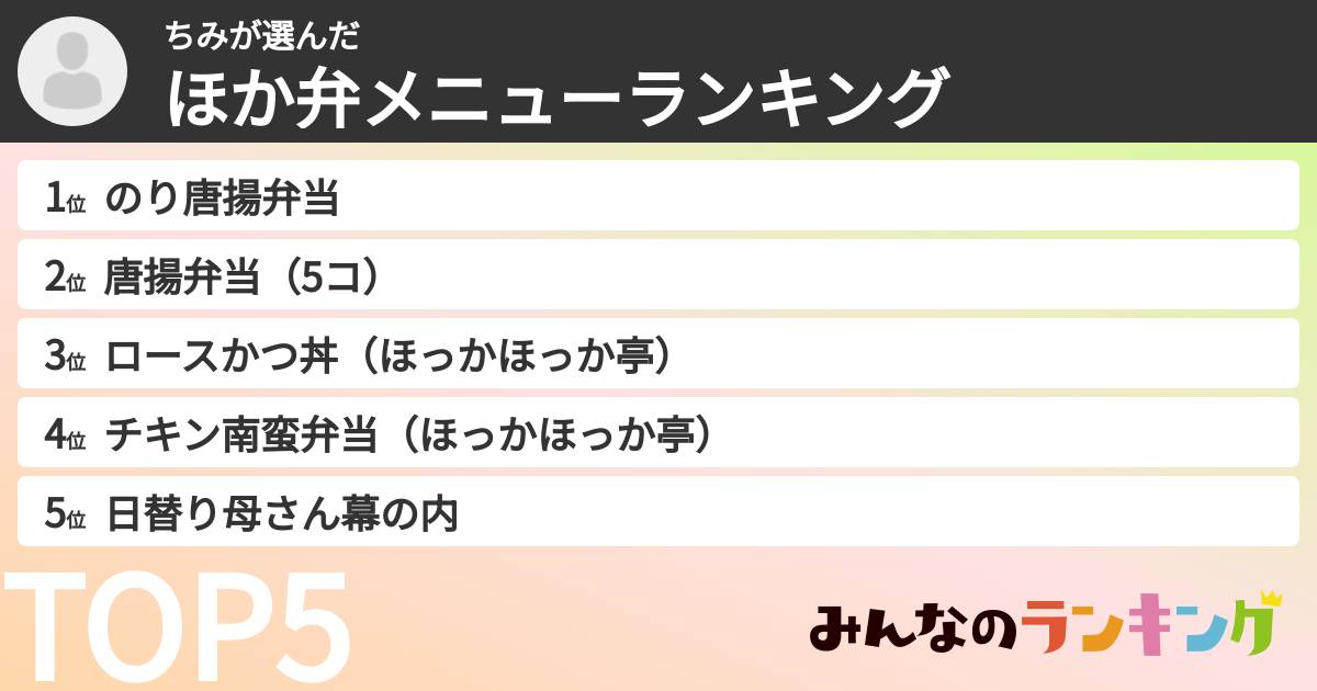 ちみさんの「ほか弁メニューランキング」