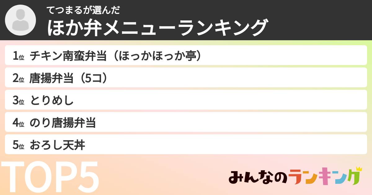 てつまるさんの「ほか弁メニューランキング」