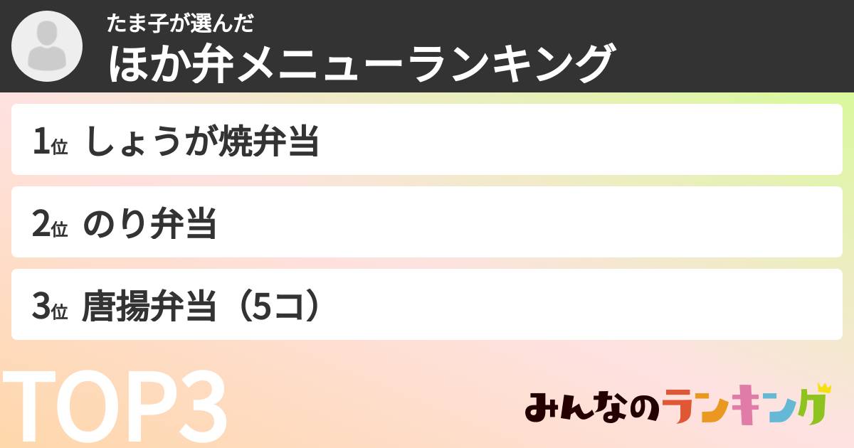 たま子さんの「ほか弁メニューランキング」