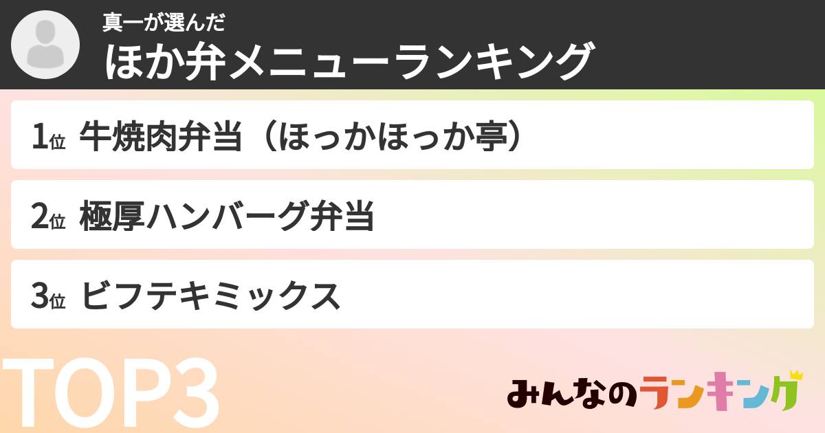 真一さんの「ほか弁メニューランキング」