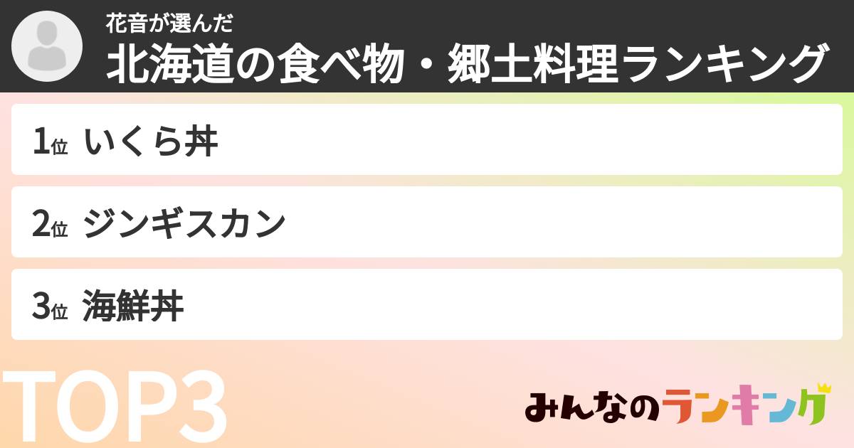 花音さんの「北海道の食べ物・郷土料理ランキング」