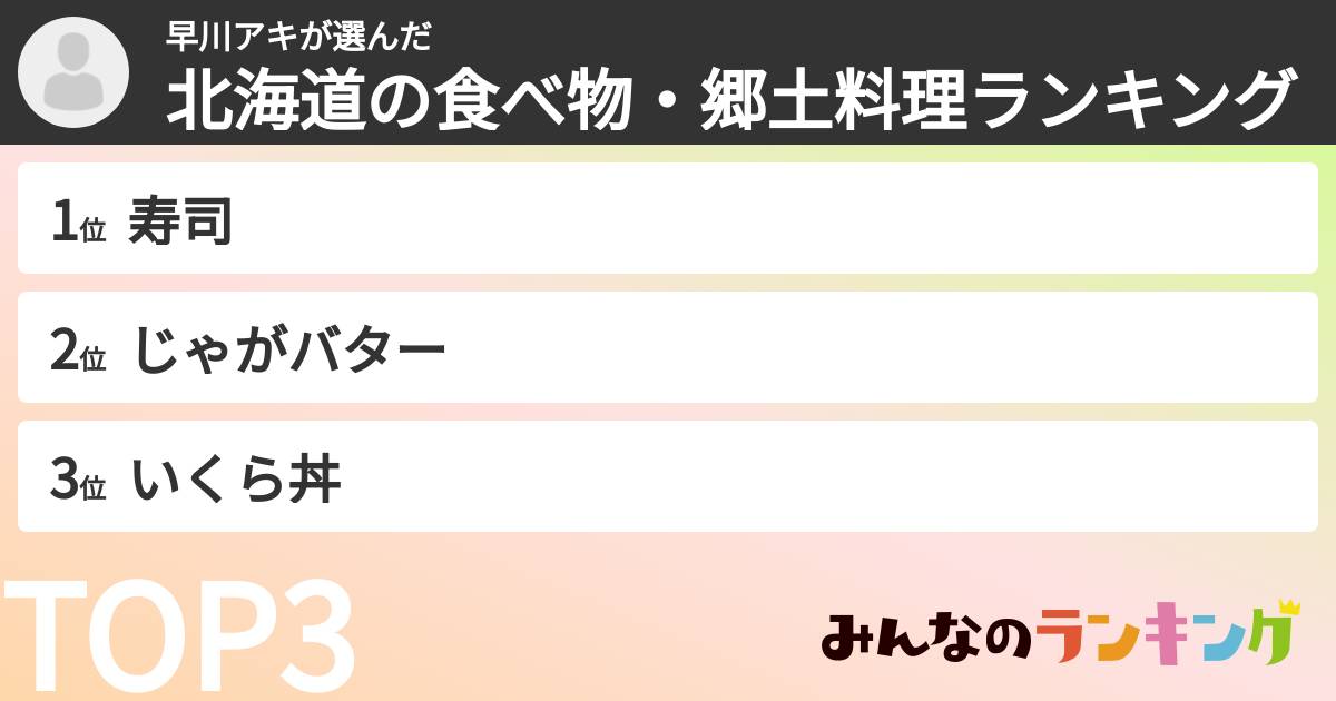 早川アキさんの「北海道の食べ物・郷土料理ランキング」