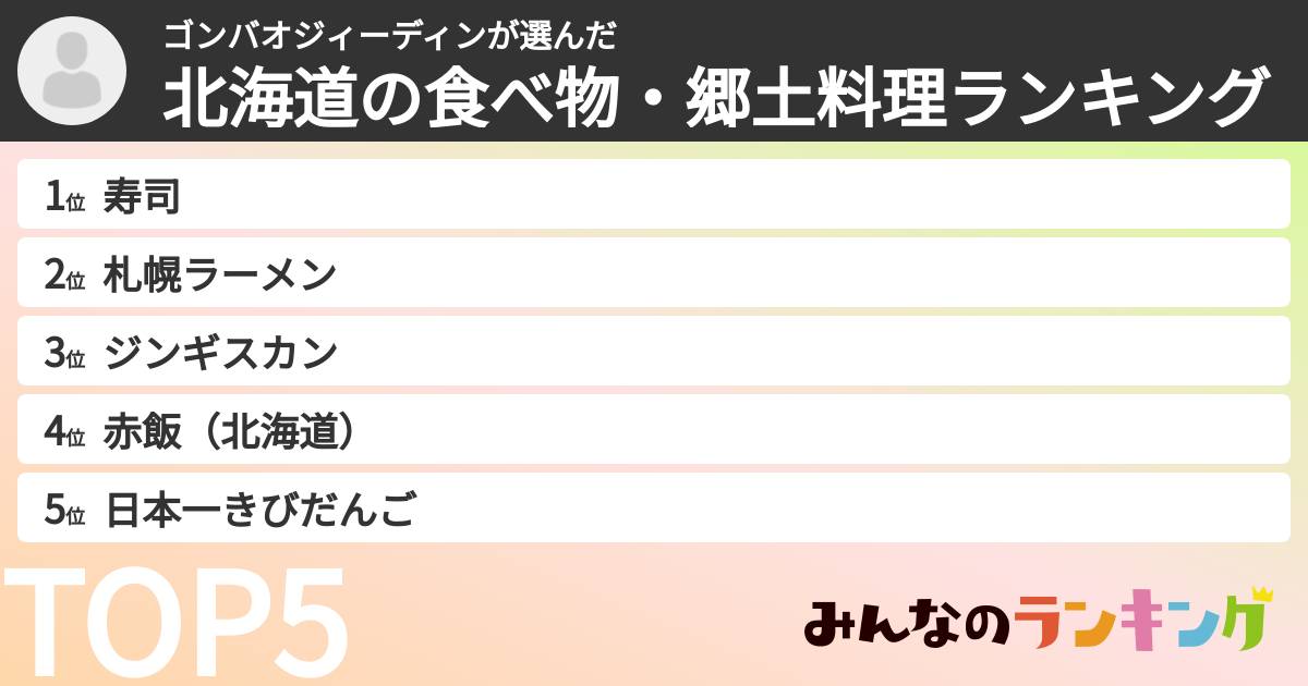 ゴンバオジィーディンさんの「北海道の食べ物・郷土料理ランキング」