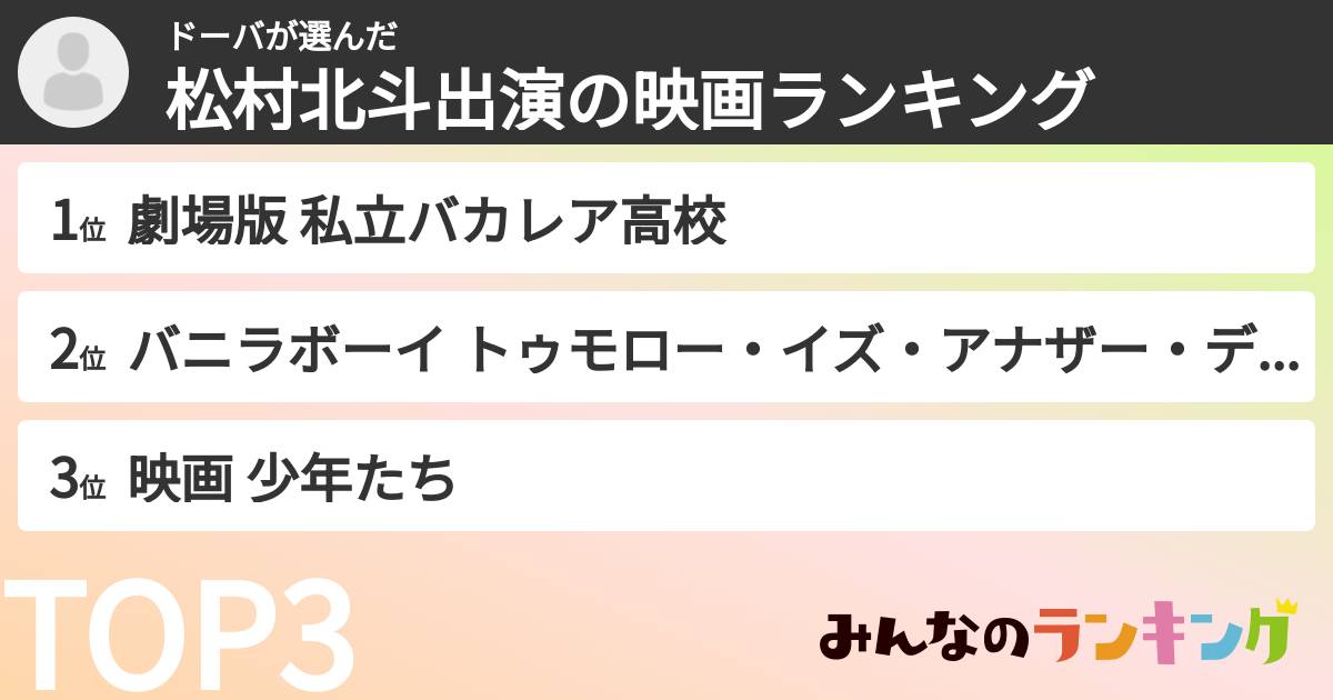 ドーバさんの「松村北斗出演の映画ランキング」