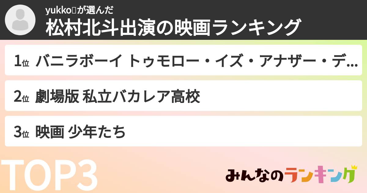 yukko💎さんの「松村北斗出演の映画ランキング」