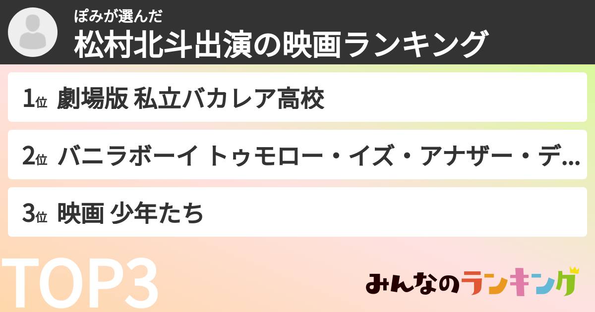 ぽみさんの「松村北斗出演の映画ランキング」