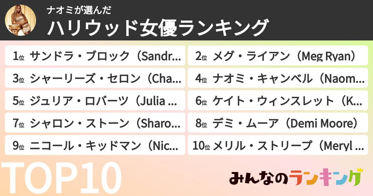 ナオミさんの「ハリウッド女優ランキング」
