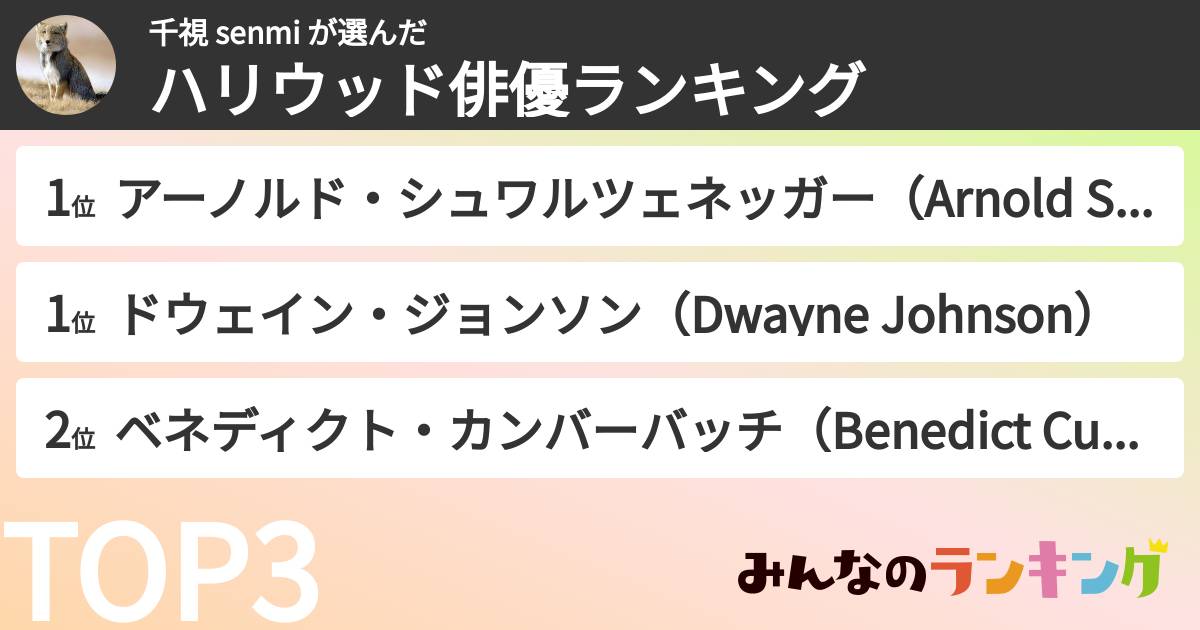 千視 senmi さんの「ハリウッド俳優ランキング」