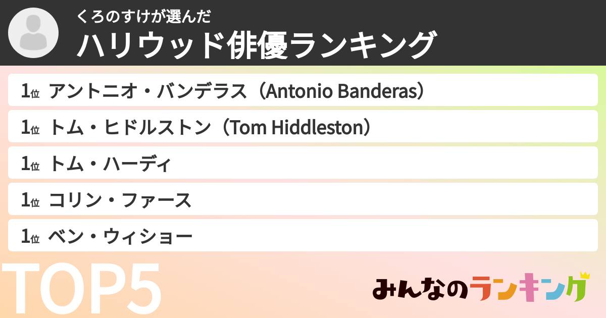 くろのすけさんの「ハリウッド俳優ランキング」